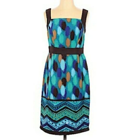 Mod Apron Watercolor Abstract Polka Dot Sleeveless Midi Dress Blue Green Sz 4 - Picture 2 of 11